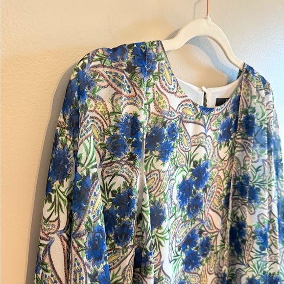 Badgley Mischka • Georgette Paisley Printed Blue Green Cape Top Sz Small Boho - Picture 5 of 10